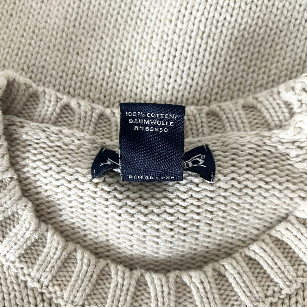 Lands End Sweater 100% Cotton Beige American Flag Intarsia Knit Size Medium - Picture 5 of 6